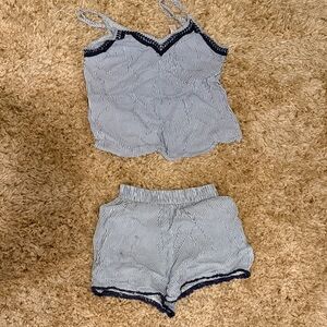 Striped Pajama Set with Lace Trim